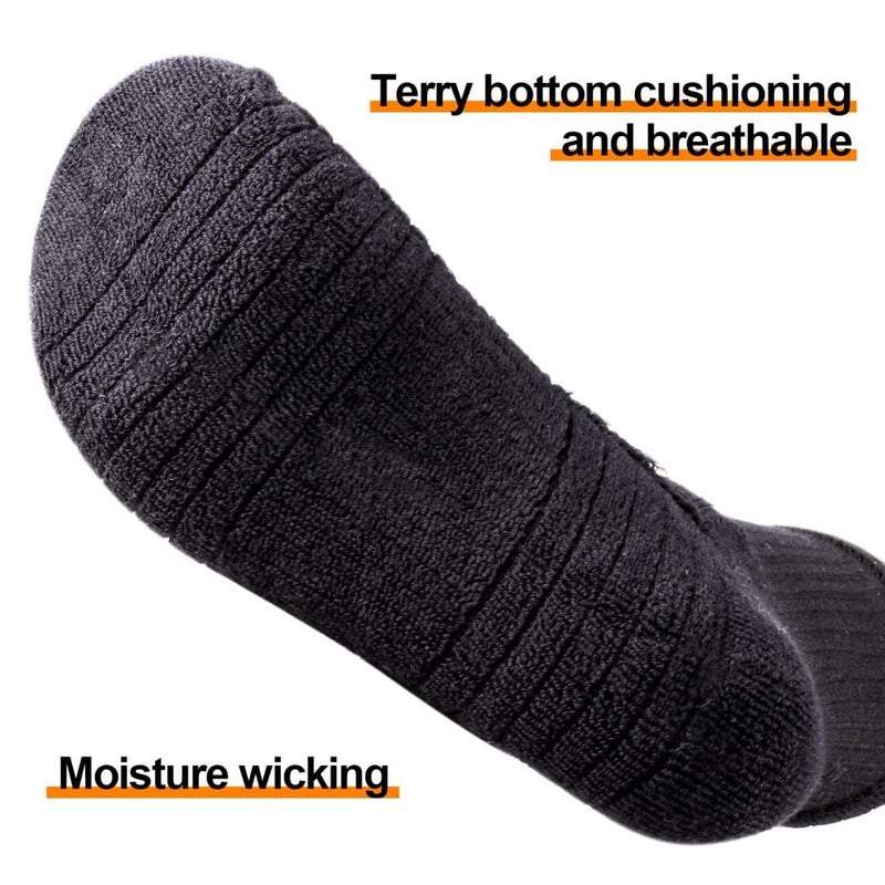 YUEDGE Mens Grey Gym Tennis Training Athletic Socks Cotton Cushioned Crew Socks Moisture Wicking Mens Socks Padded Anti Blister Anti-Odor Work Sock for Men Size 9-11, 5 Pairs - Image 4